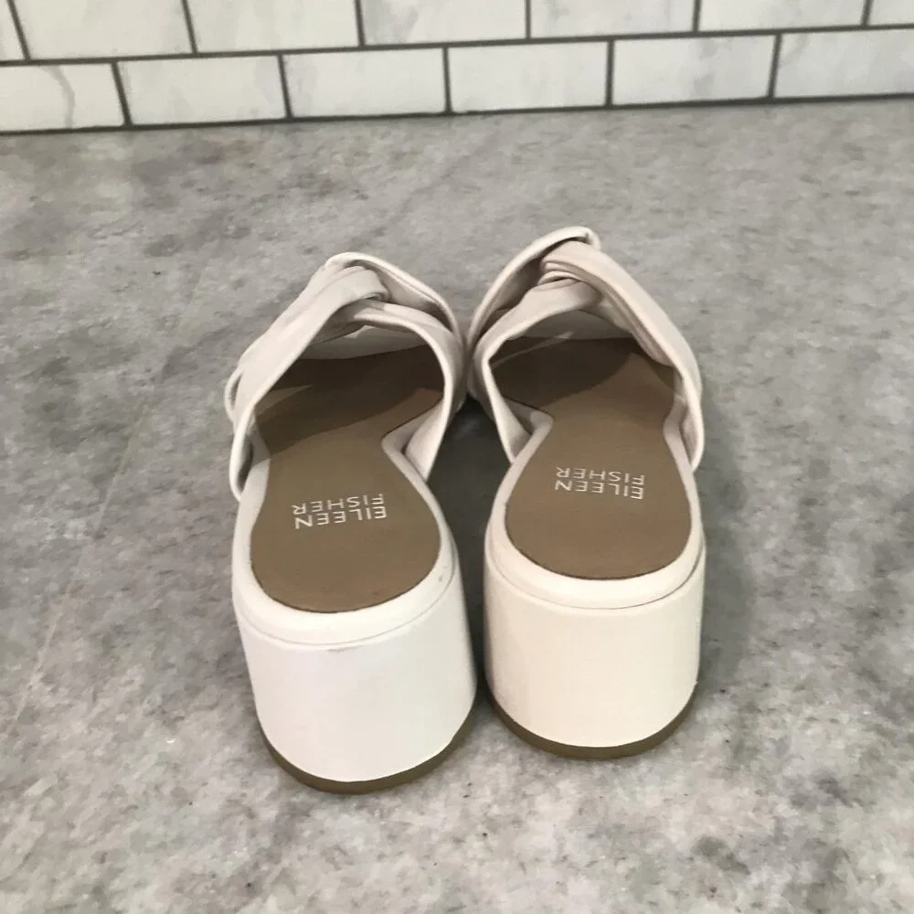 Eileen Fisher Sandals Womens Size 6 White Knot Slide Block Heel Mule Open Toe